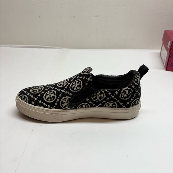 Tory Burch T Monogram Logo Slip-On Sneaker Black Chenille/Leather - Picture 10 of 11